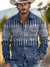 Men’s Vintage Blue Art Print Casual Corduroy Shirt Multicolor / S