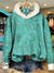 Turquoise Vintage Ethnic Flowers Print Imitation Rabbit Fur Trim Casual Hoodie Sweatshirt