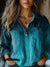 Women’s Retro Gradient Blue Flowers Print Casual Long Sleeve Comfortable Cotton Shirt Multicolor / S