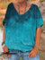 Retro Blue Pattern Art Print 100% Cotton V-Neck T-Shirt Multicolor / S