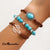 Western Cowboy Style Cactus Decor Turquoise Beaded Bracelet Set