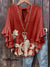 Women’s Red Vintage Flower Print Casual Cotton And Linen Shirt Multicolor / S