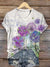 Women’s Vintage Art Print V-neck Casual T-Shirt Multicolor / S