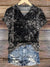 Women’s Vintage Black Ethnic V-neck Casual T-Shirt Multicolor / S