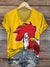 Women’s Vintage Chicken Art Print V-neck Casual T-Shirt Multicolor / S