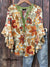 Women’s Vintage Flower Print Casual Cotton And Linen Shirt Multicolor / S
