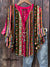 Women’s Vintage Flower Stripes Print Casual Cotton And Linen Shirt Multicolor / S