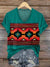 Women’s Vintage Geometry Art Print V-neck Casual T-Shirt Multicolor / S