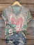 Women’s Vintage Heart Art Print V-neck Casual T-Shirt Multicolor / S