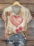 Women’s Vintage Heart Art Print V-neck Casual T-Shirt Multicolor / S