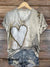 Women’s Vintage Heart Art Print V-neck Casual T-Shirt Multicolor / S