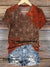 Women’s Vintage Red Ethnic V-neck Casual T-Shirt Multicolor / S
